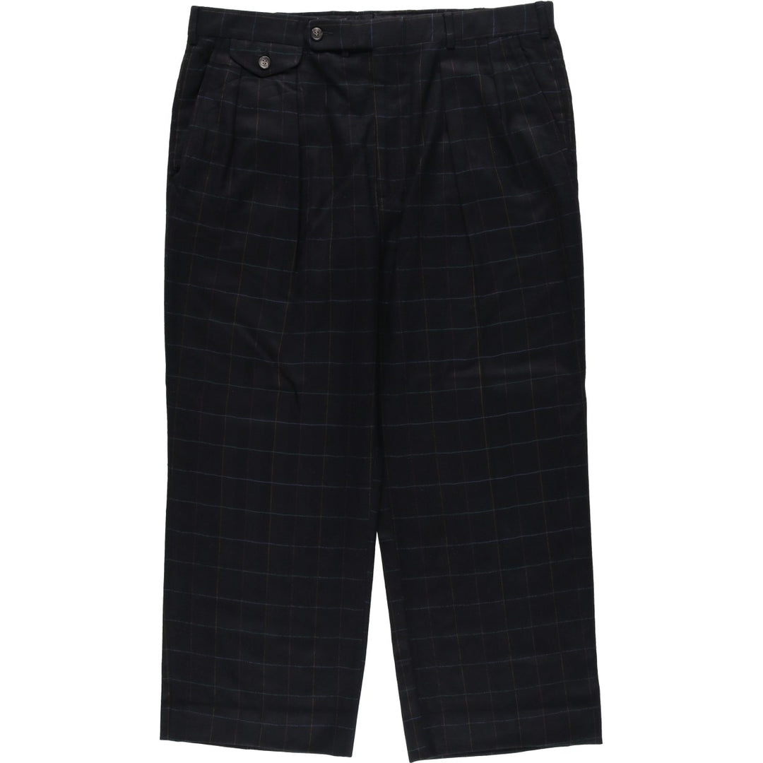 ~90'S BARRY BRICKEN Check Pattern Two-Pleat Wool Trousers Slacks Men's W37 (approx.) Vintage wool black type Vintage Second Hand