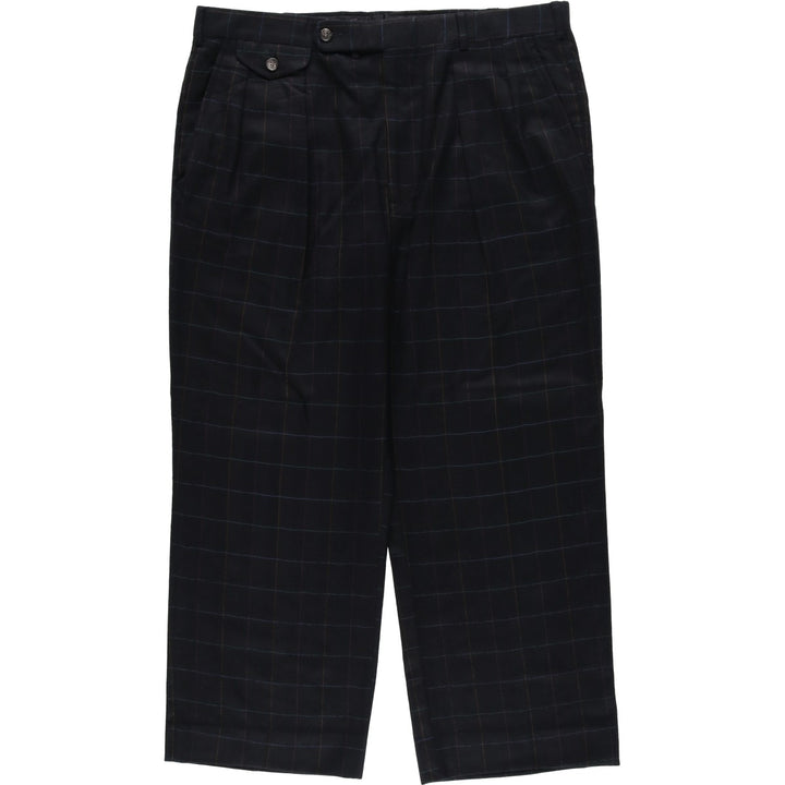 ~90'S BARRY BRICKEN Check Pattern Two-Pleat Wool Trousers Slacks Men's W37 (approx.) Vintage wool black type Vintage Second Hand