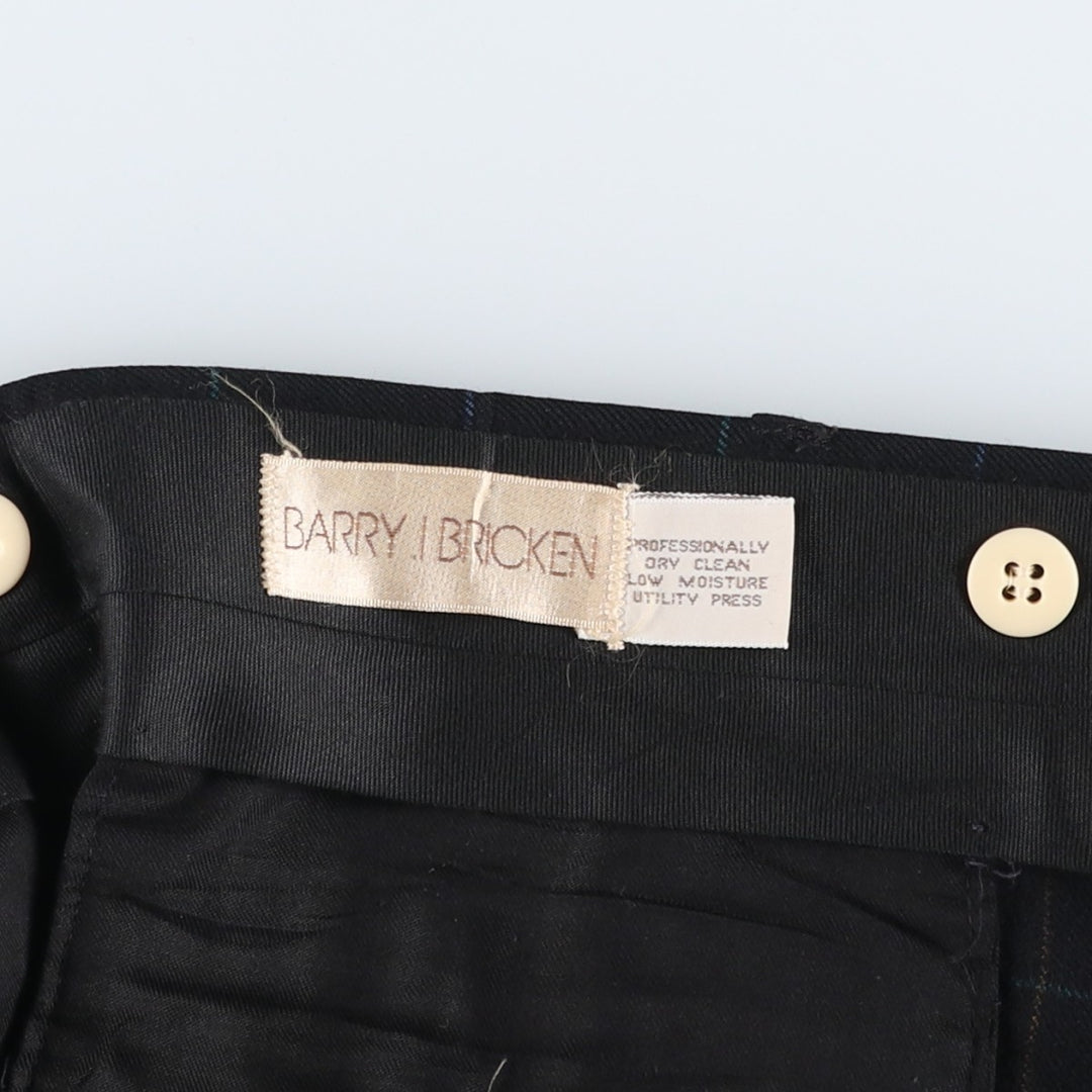~90'S BARRY BRICKEN Check Pattern Two-Pleat Wool Trousers Slacks Men's W37 (approx.) Vintage wool black type Vintage Second Hand