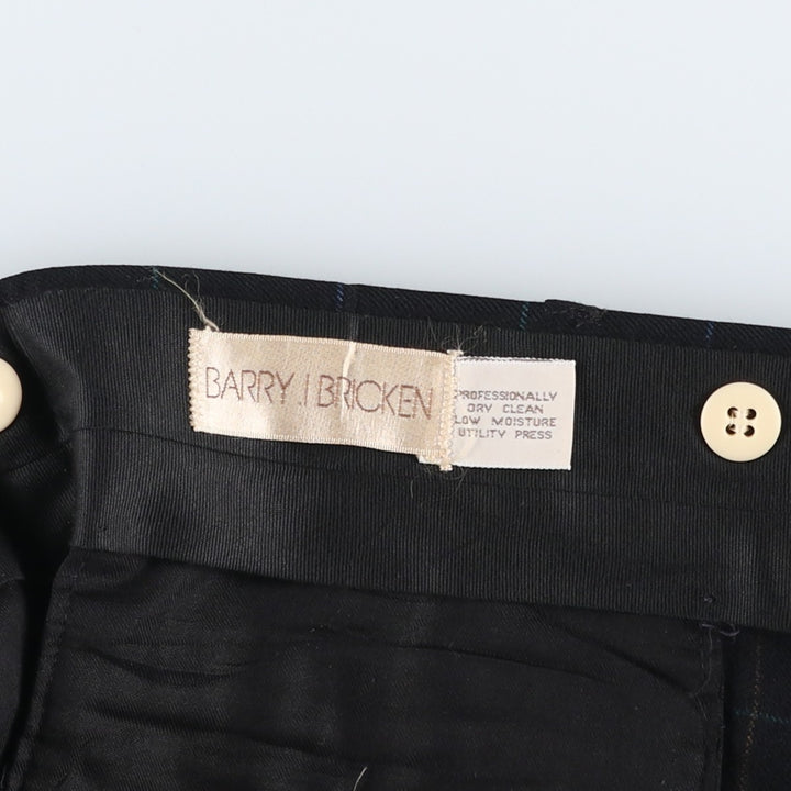 ~90'S BARRY BRICKEN Check Pattern Two-Pleat Wool Trousers Slacks Men's W37 (approx.) Vintage wool black type Vintage Second Hand