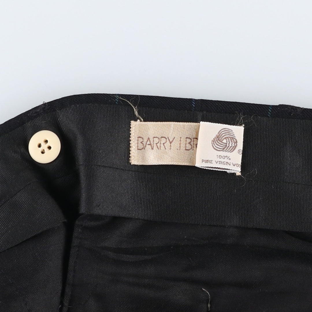 ~90'S BARRY BRICKEN Check Pattern Two-Pleat Wool Trousers Slacks Men's W37 (approx.) Vintage wool black type Vintage Second Hand