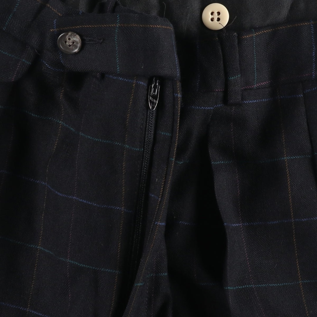 ~90'S BARRY BRICKEN Check Pattern Two-Pleat Wool Trousers Slacks Men's W37 (approx.) Vintage wool black type Vintage Second Hand