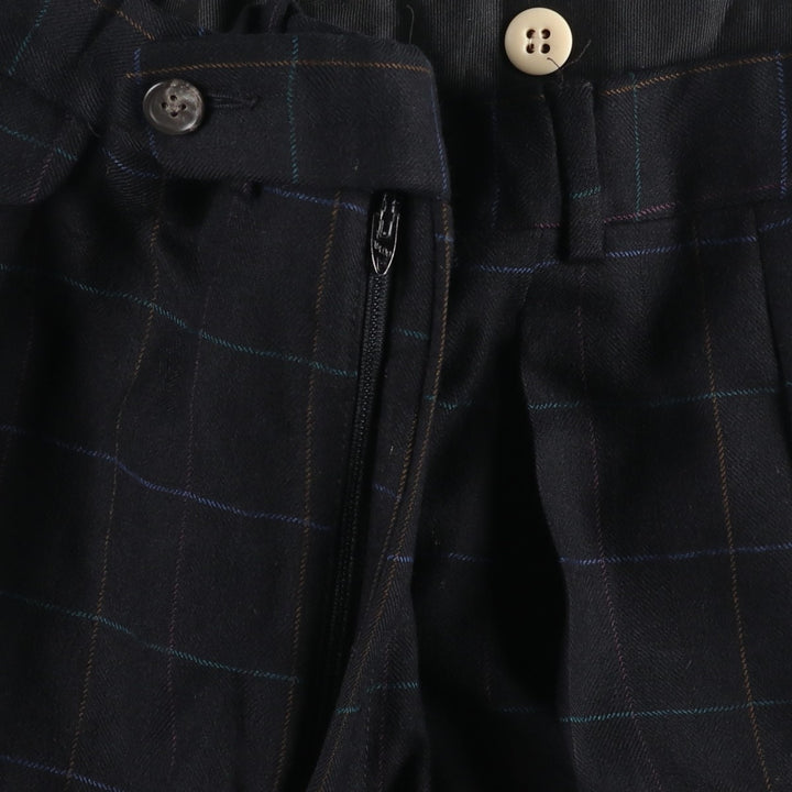 ~90'S BARRY BRICKEN Check Pattern Two-Pleat Wool Trousers Slacks Men's W37 (approx.) Vintage wool black type Vintage Second Hand