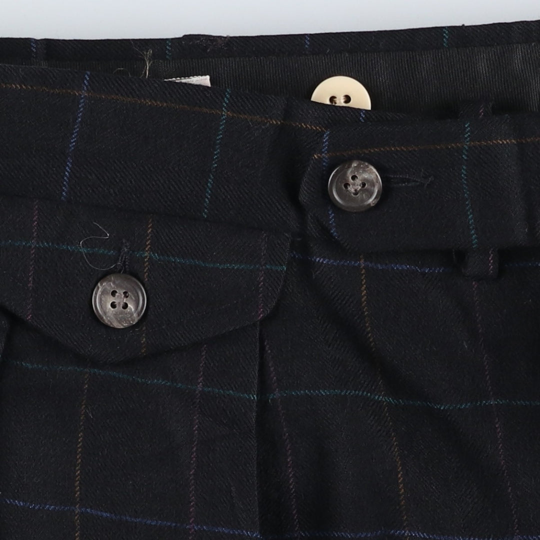 ~90'S BARRY BRICKEN Check Pattern Two-Pleat Wool Trousers Slacks Men's W37 (approx.) Vintage wool black type Vintage Second Hand