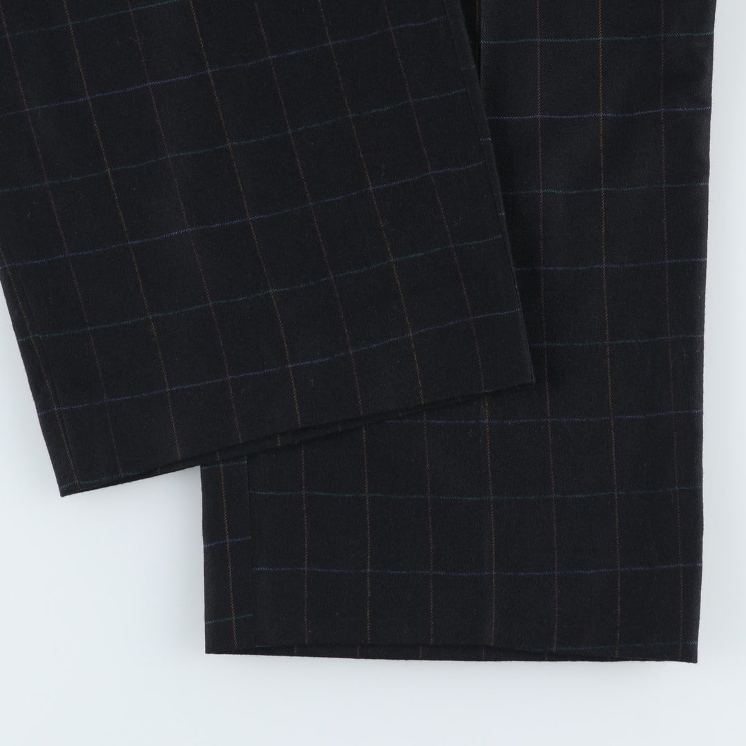 ~90'S BARRY BRICKEN Check Pattern Two-Pleat Wool Trousers Slacks Men's W37 (approx.) Vintage wool black type Vintage Second Hand