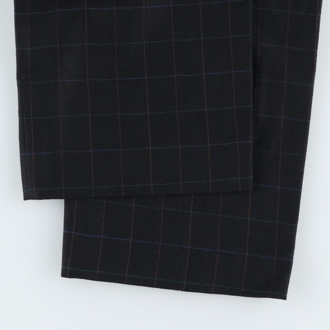 ~90'S BARRY BRICKEN Check Pattern Two-Pleat Wool Trousers Slacks Men's W37 (approx.) Vintage wool black type Vintage Second Hand