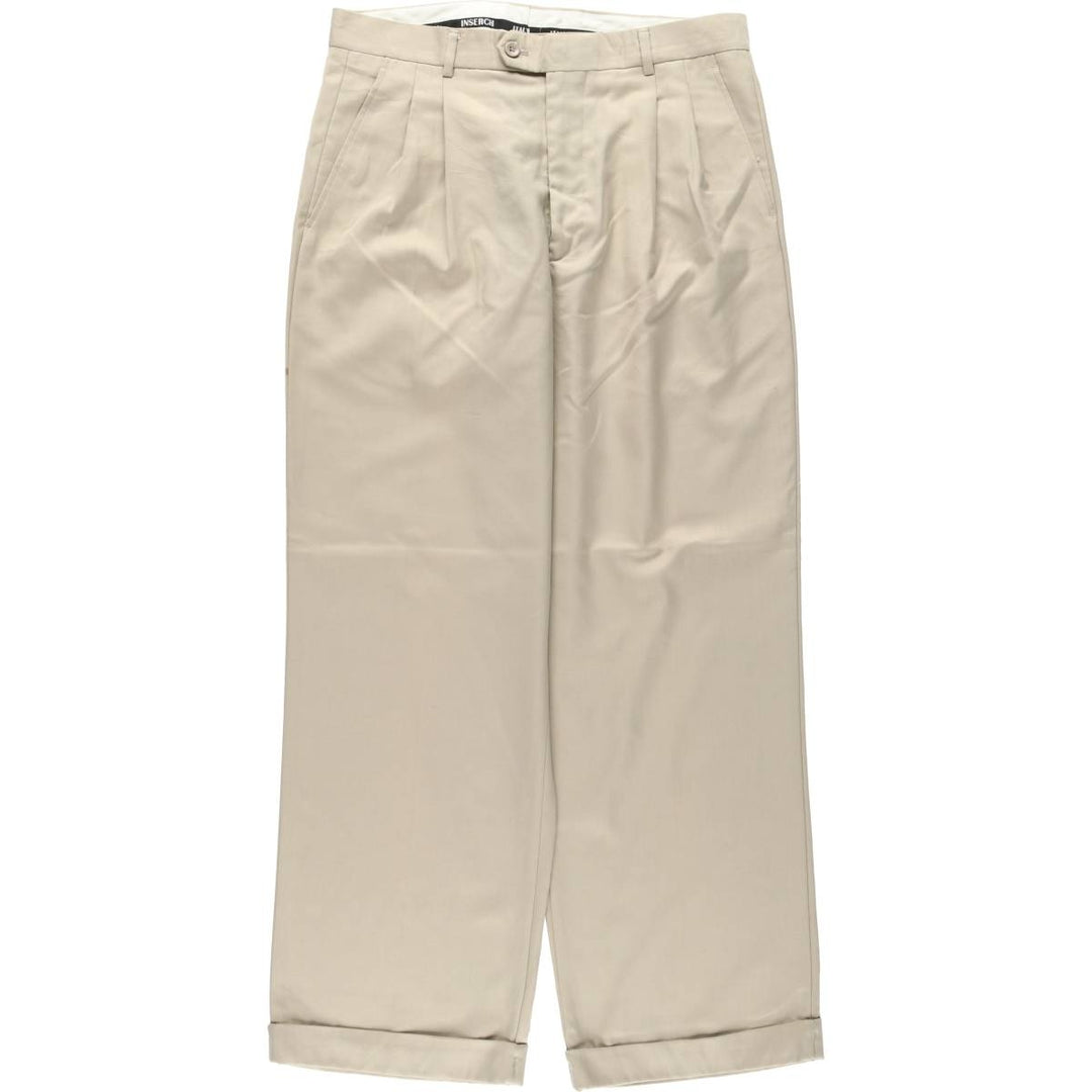 INSERCH Two-Pleat Slacks Pants, Men's Size W33 (approx.) polyester Beige type Vintage Second Hand