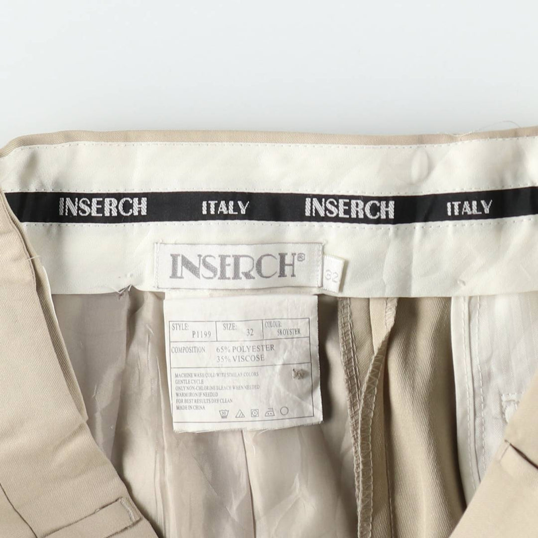 INSERCH Two-Pleat Slacks Pants, Men's Size W33 (approx.) polyester Beige type Vintage Second Hand