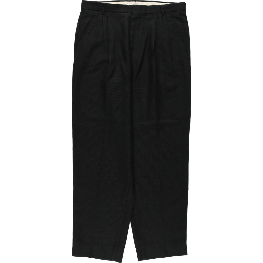 Four-pleat slacks, made in USA, men's size W32 (approx.), vintage. polyester black type Vintage Second Hand