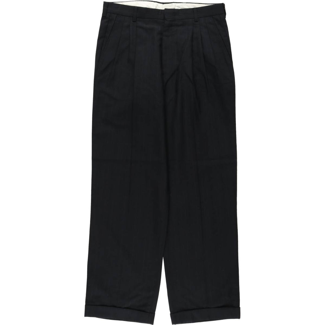 Striped Pattern Three-Pleat Slacks Pants Men's W30 Equivalent Vintage unclear black type Vintage Second Hand