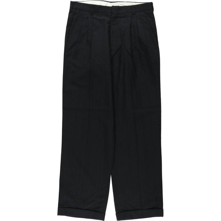 Striped Pattern Three-Pleat Slacks Pants Men's W30 Equivalent Vintage unclear black type Vintage Second Hand