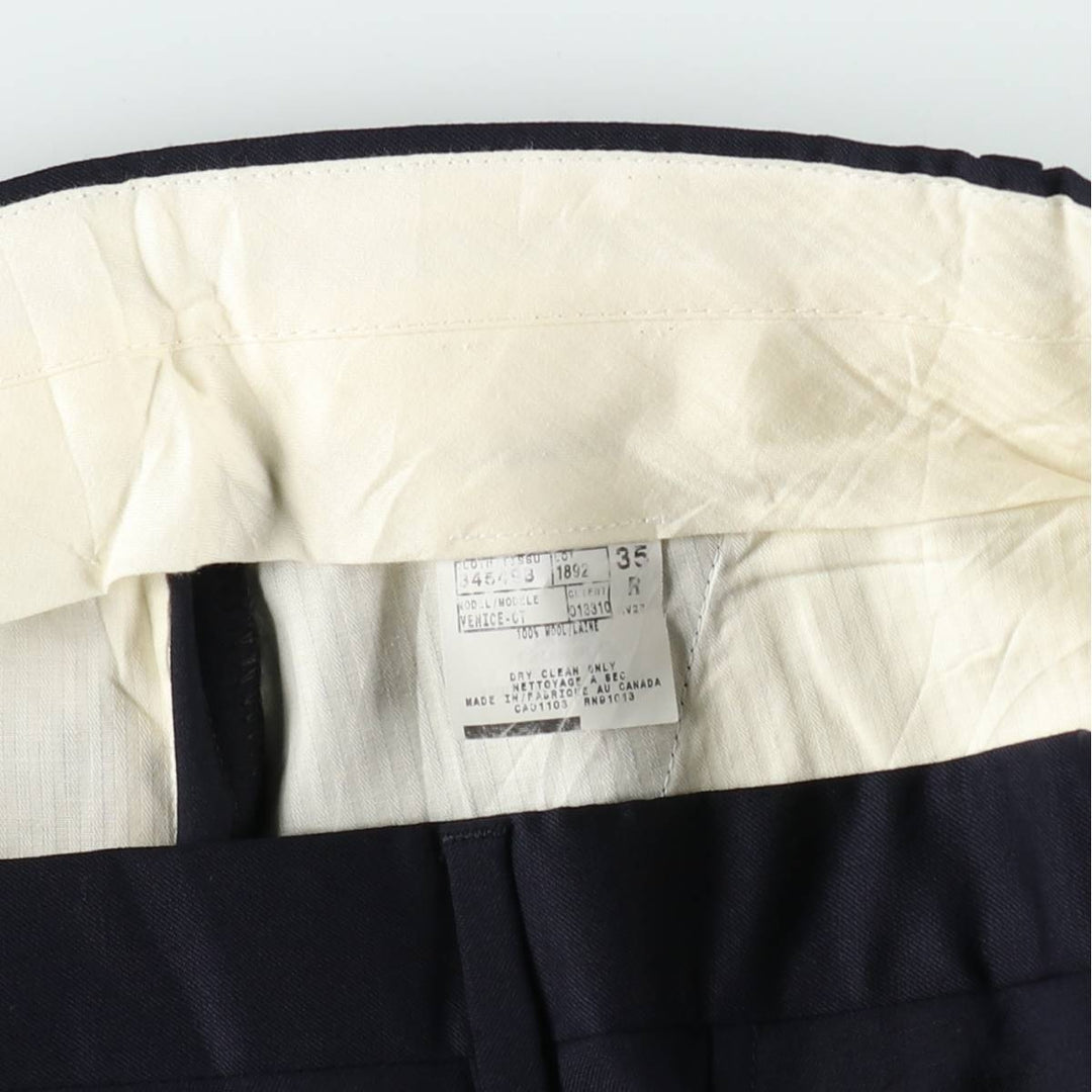 Plain, single-pleat wool trousers/slacks, made in Canada, men's size W36 (approx.), vintage. wool navy blue type Vintage Second Hand
