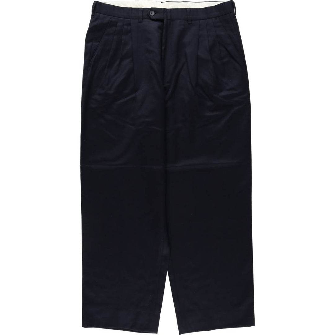 Protocol Three-Pleat Wool Trousers, Men's Size W36 (approx.), Vintage wool navy blue type Vintage Second Hand