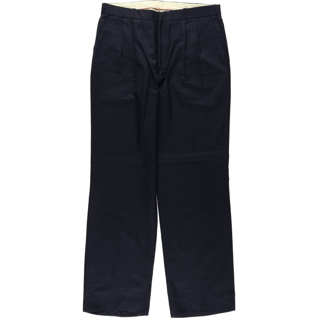 FELLINI Two-Pleat Wool Trousers, Made in Canada, Men's Size W35 (approx.), Vintage wool navy blue type Vintage Second Hand