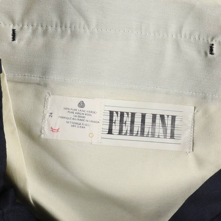 FELLINI Two-Pleat Wool Trousers, Made in Canada, Men's Size W35 (approx.), Vintage wool navy blue type Vintage Second Hand