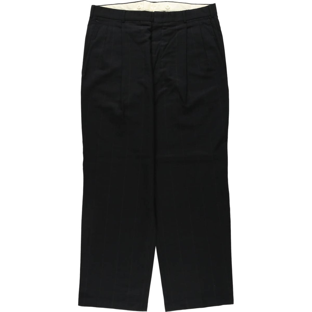 Check Pattern Two-Pleat Wool Trousers, Made in USA, Men's Size W36 (approx.) wool black type Vintage Second Hand