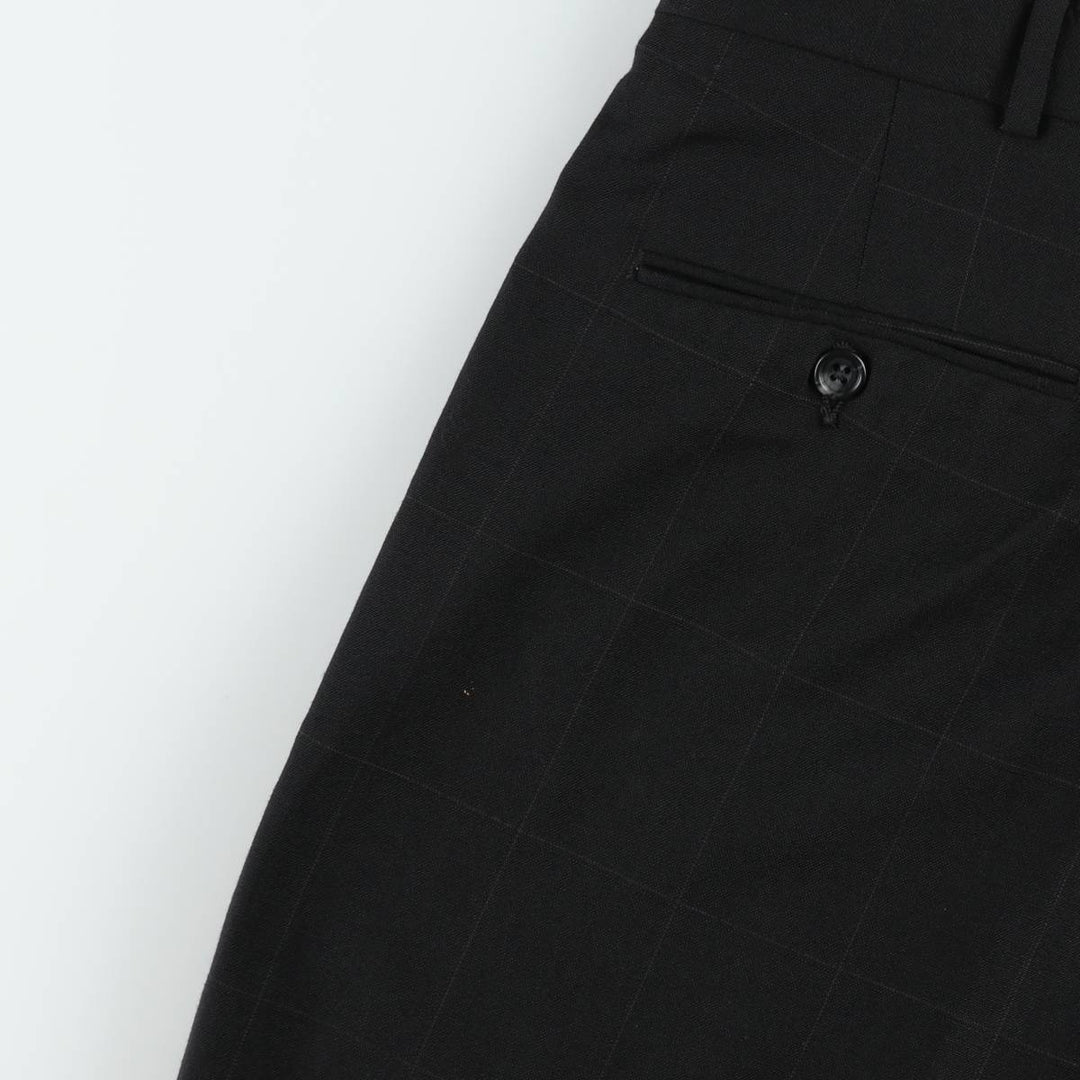 Check Pattern Two-Pleat Wool Trousers, Made in USA, Men's Size W36 (approx.) wool black type Vintage Second Hand