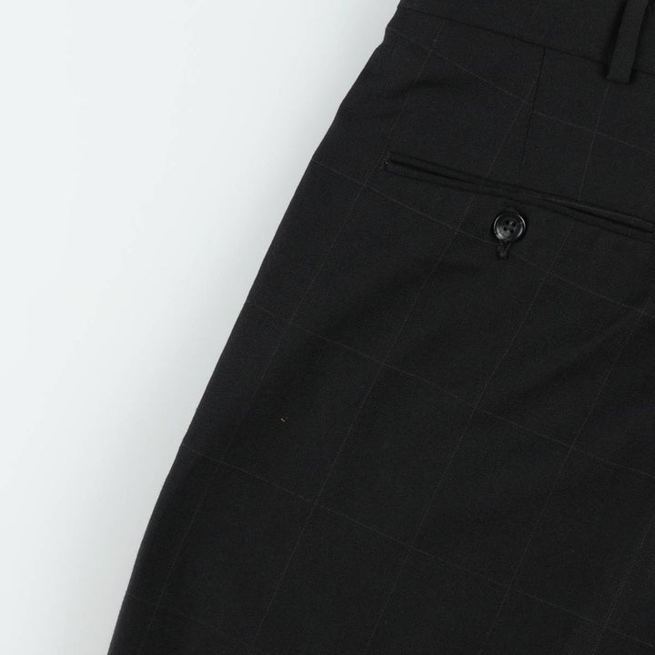 Check Pattern Two-Pleat Wool Trousers, Made in USA, Men's Size W36 (approx.) wool black type Vintage Second Hand
