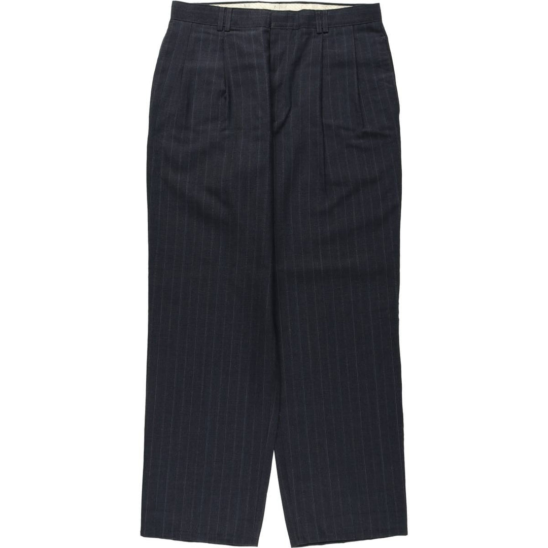 Gallery Stripe Pattern Two-Pleat Slacks Pants, Made in USA, Men's W32 (approx.), Vintage polyester gray type Vintage Second Hand