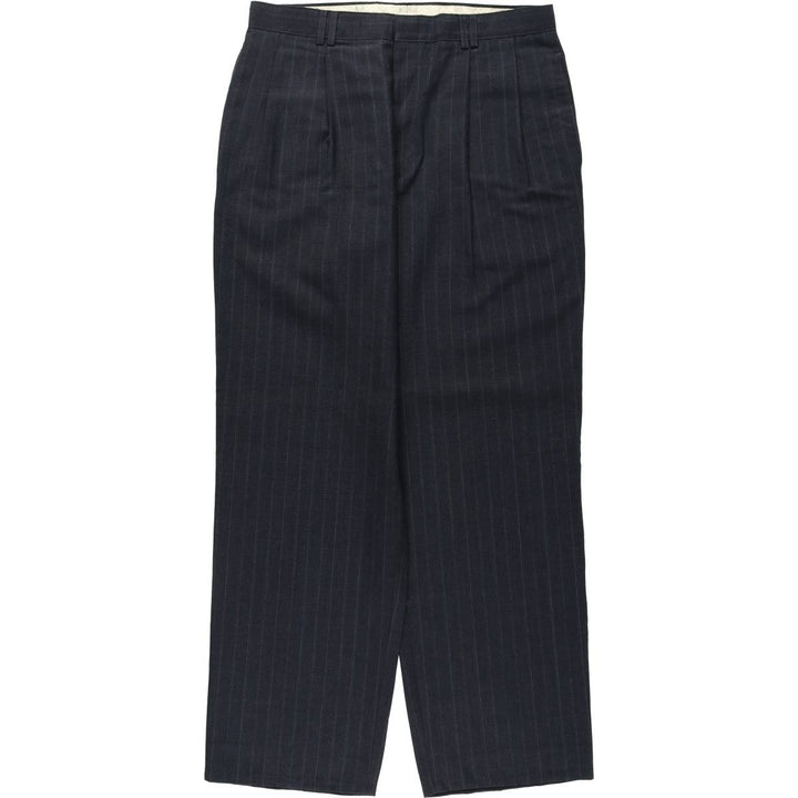 Gallery Stripe Pattern Two-Pleat Slacks Pants, Made in USA, Men's W32 (approx.), Vintage polyester gray type Vintage Second Hand