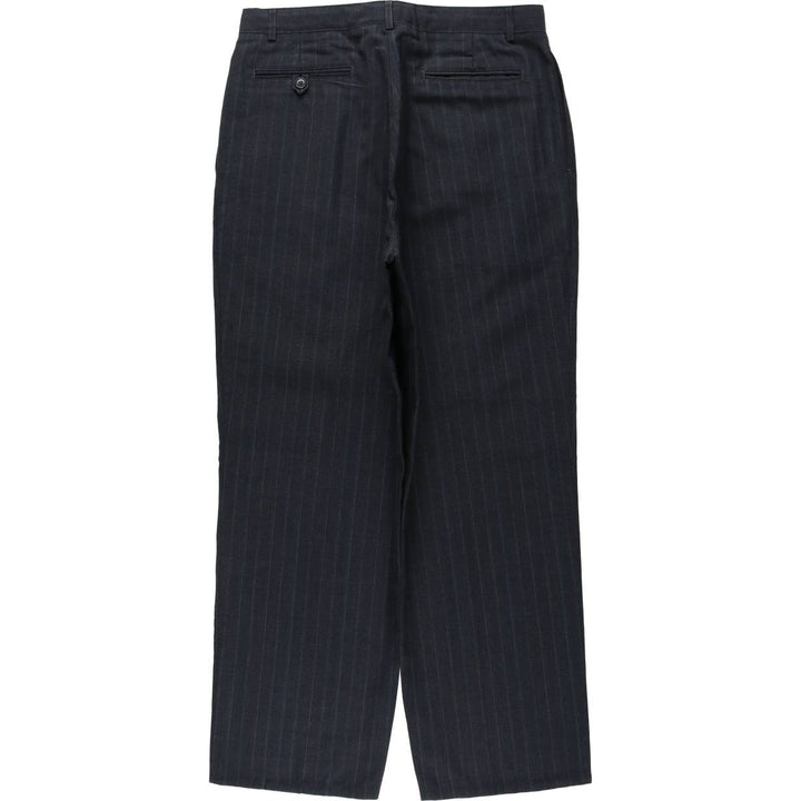Gallery Stripe Pattern Two-Pleat Slacks Pants, Made in USA, Men's W32 (approx.), Vintage polyester gray type Vintage Second Hand