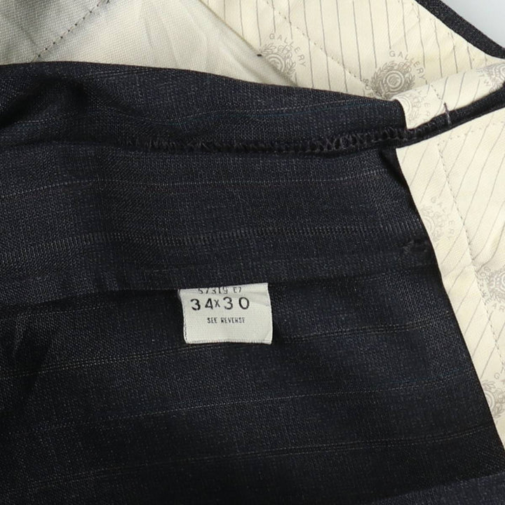 Gallery Stripe Pattern Two-Pleat Slacks Pants, Made in USA, Men's W32 (approx.), Vintage polyester gray type Vintage Second Hand