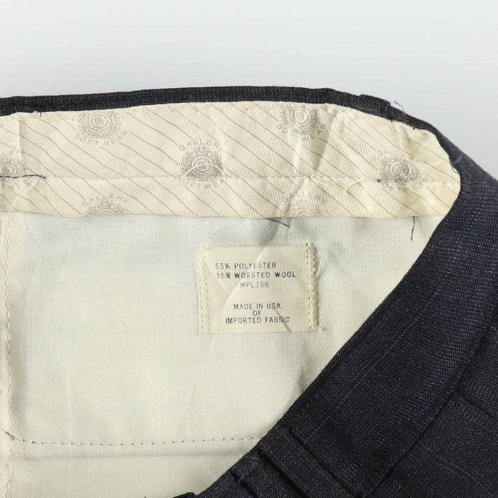 Gallery Stripe Pattern Two-Pleat Slacks Pants, Made in USA, Men's W32 (approx.), Vintage polyester gray type Vintage Second Hand