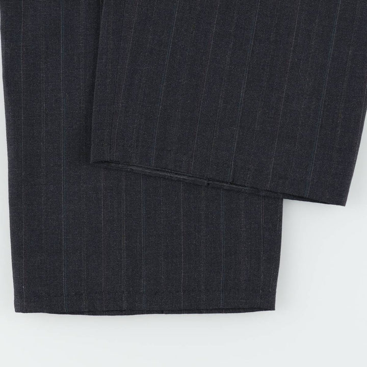 Gallery Stripe Pattern Two-Pleat Slacks Pants, Made in USA, Men's W32 (approx.), Vintage polyester gray type Vintage Second Hand