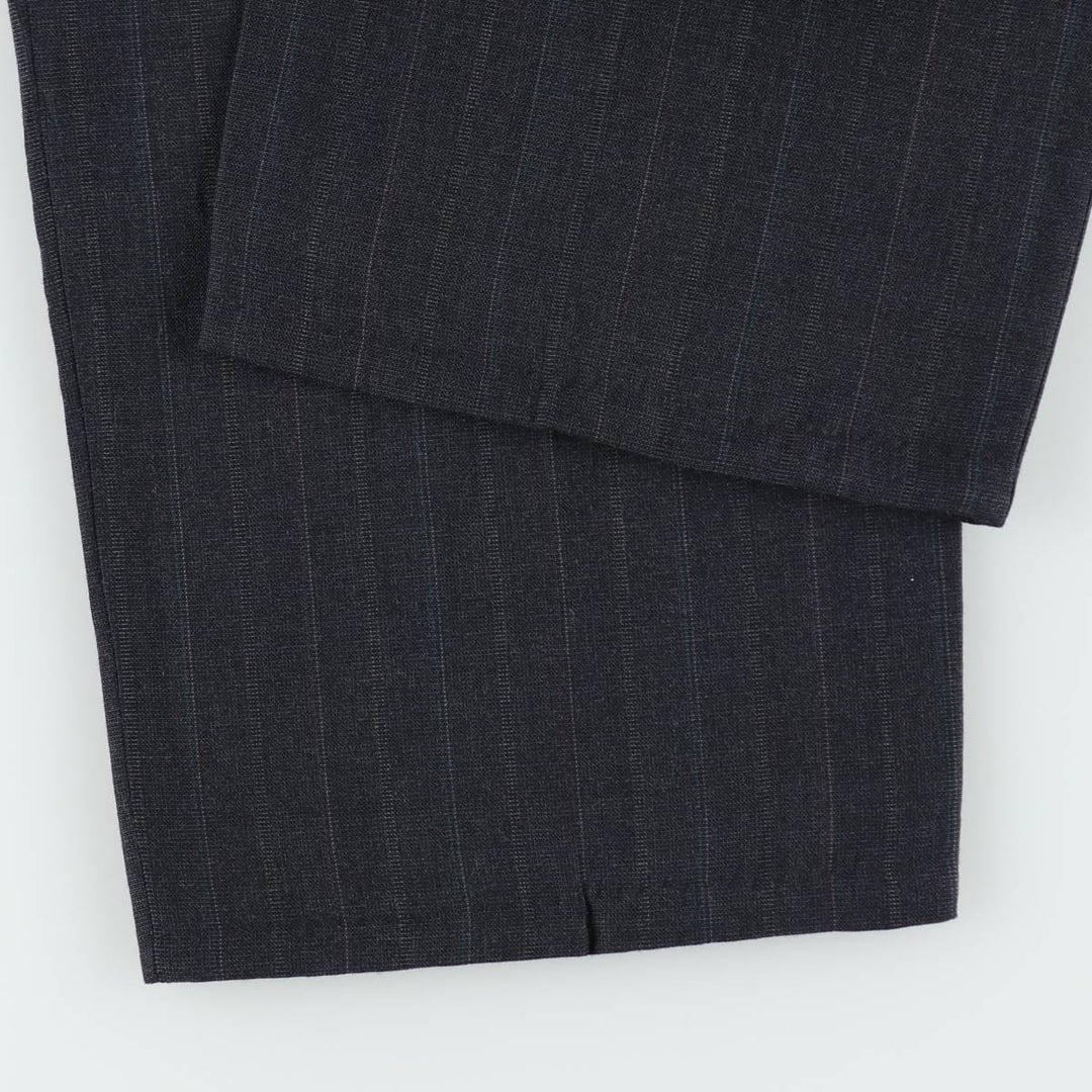 Gallery Stripe Pattern Two-Pleat Slacks Pants, Made in USA, Men's W32 (approx.), Vintage polyester gray type Vintage Second Hand