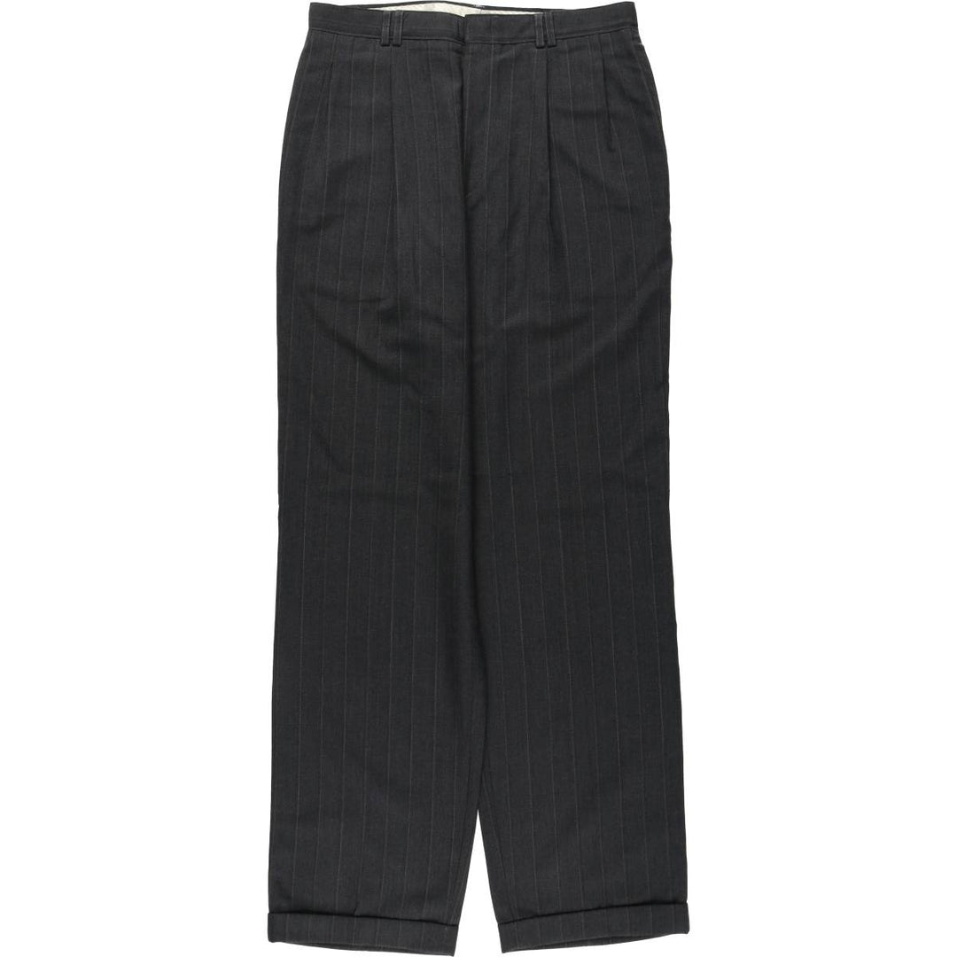 Gallery Stripe Pattern Two-Pleat Slacks, Made in USA, Men's Size W30 (approx.), Vintage polyester gray type Vintage Second Hand