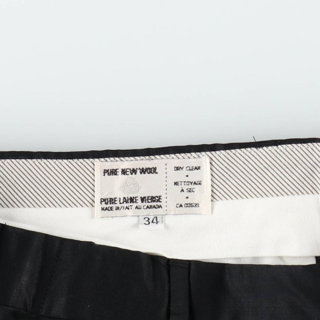 PARK HALL One-tuck wool trousers/slacks, made in Canada, men's size W34 (approx.) wool black type Vintage Second Hand