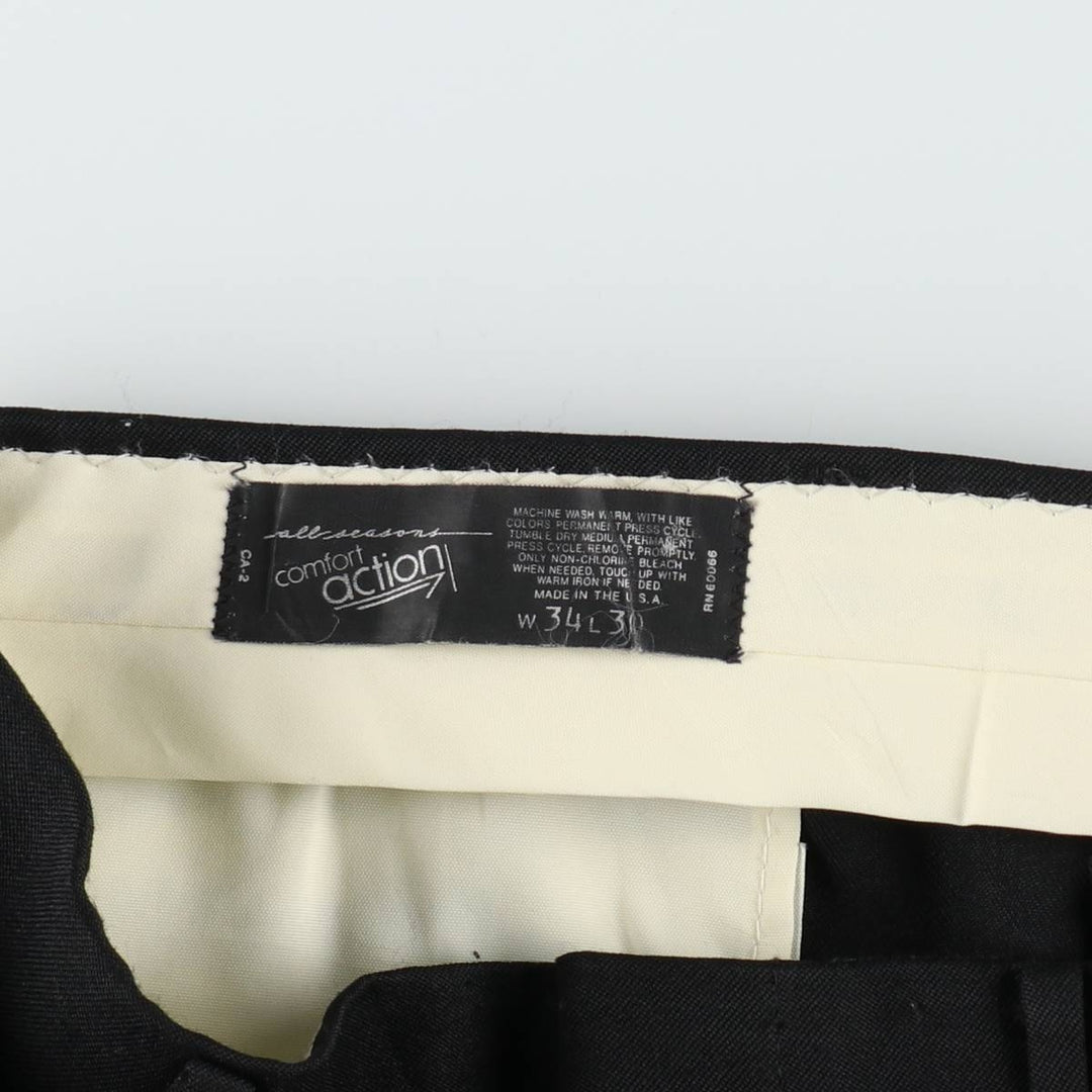 COMFORT ACTION Two-Pleat Slacks Pants, Made in USA, Men's W33 (approx.), Vintage unclear black type Vintage Second Hand