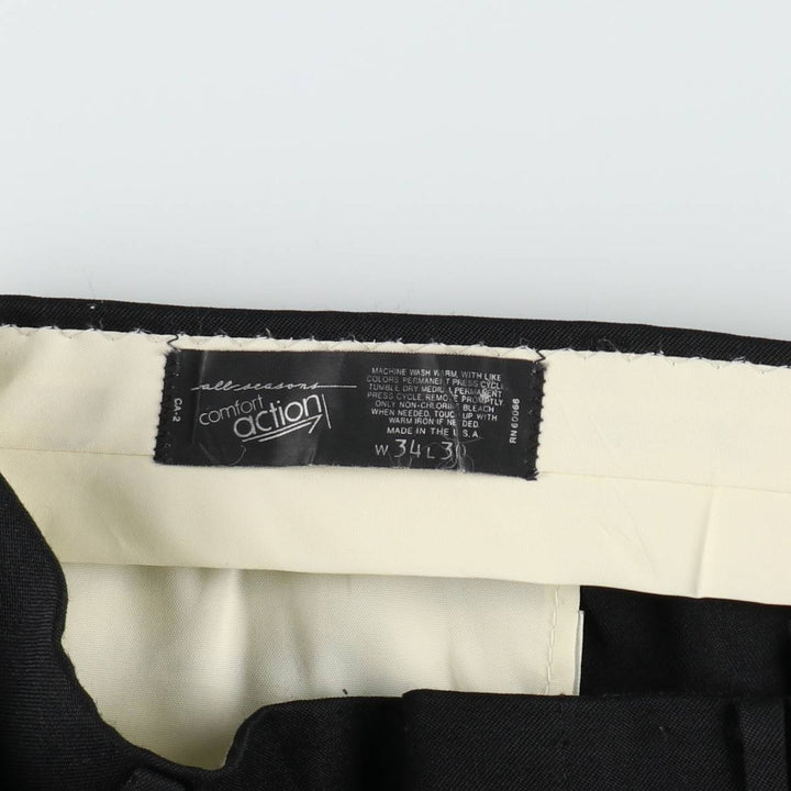 COMFORT ACTION Two-Pleat Slacks Pants, Made in USA, Men's W33 (approx.), Vintage unclear black type Vintage Second Hand
