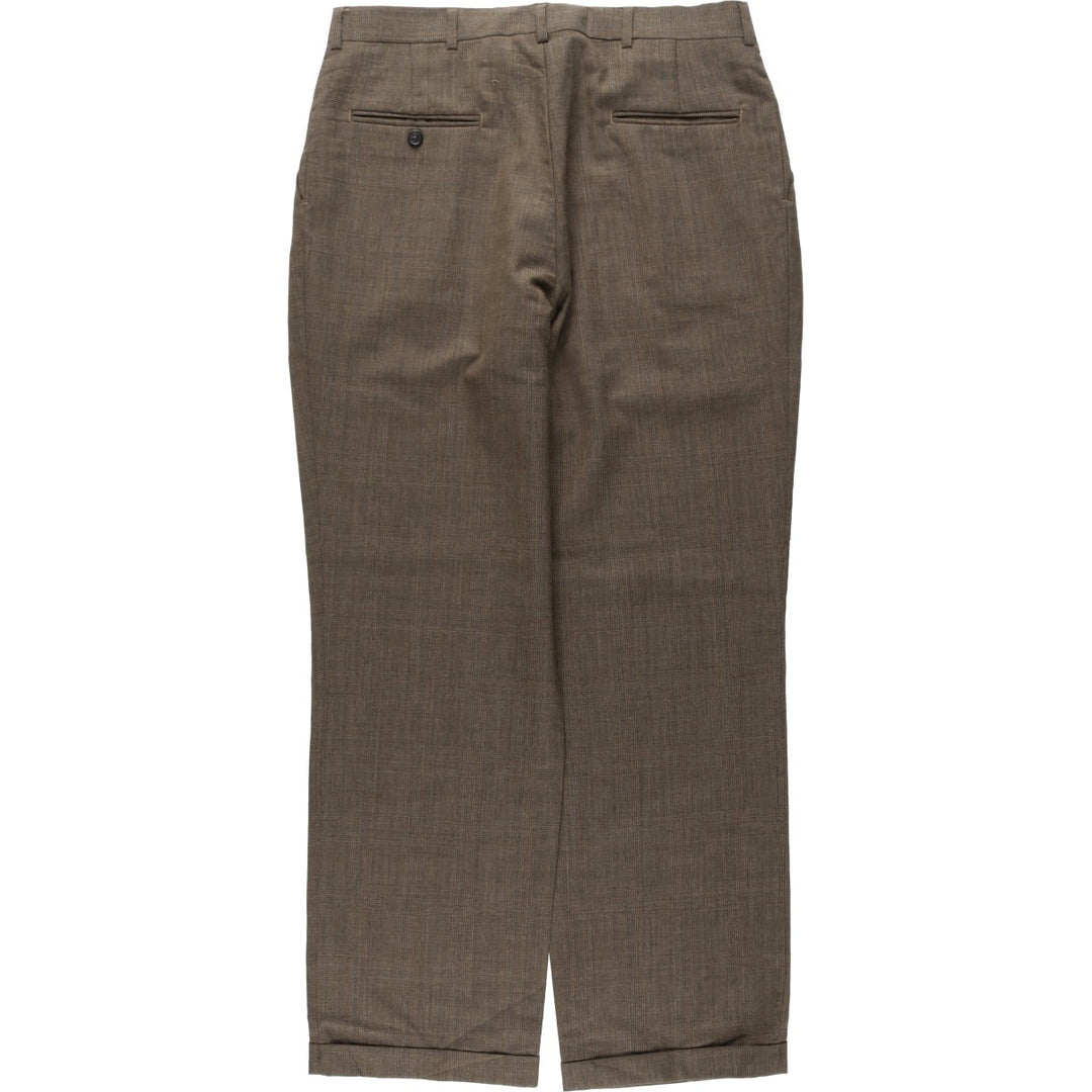Haggar Check Pattern Two-Pleat Wool Trousers, Made in USA, Men's Size W34 (approx.) wool Khaki type brown Vintage Second Hand