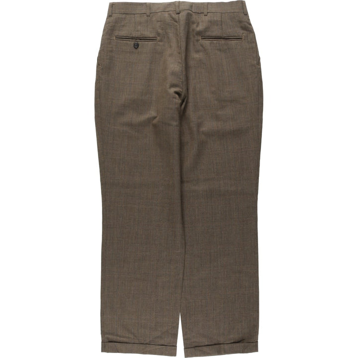 Haggar Check Pattern Two-Pleat Wool Trousers, Made in USA, Men's Size W34 (approx.) wool Khaki type brown Vintage Second Hand