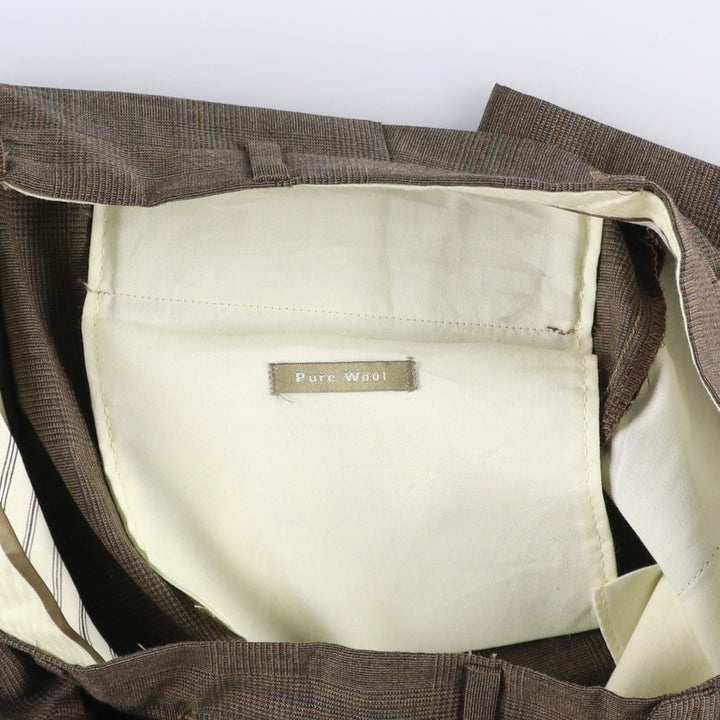 Haggar Check Pattern Two-Pleat Wool Trousers, Made in USA, Men's Size W34 (approx.) wool Khaki type brown Vintage Second Hand
