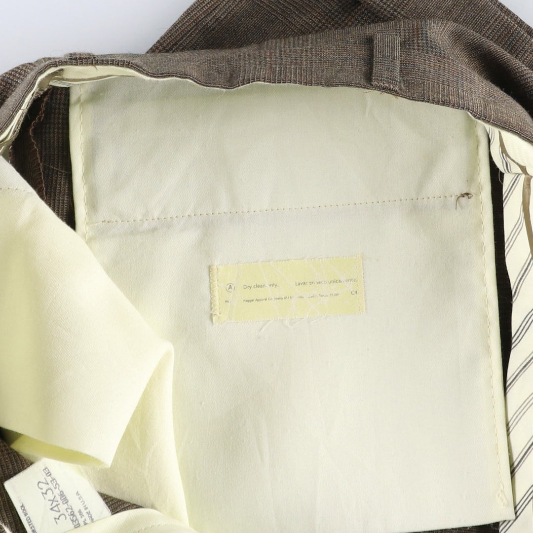 Haggar Check Pattern Two-Pleat Wool Trousers, Made in USA, Men's Size W34 (approx.) wool Khaki type brown Vintage Second Hand