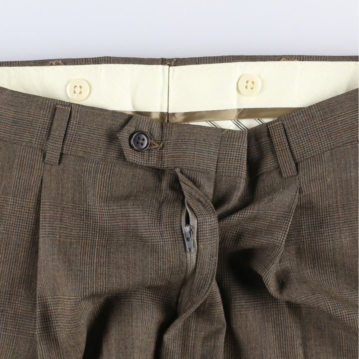 Haggar Check Pattern Two-Pleat Wool Trousers, Made in USA, Men's Size W34 (approx.) wool Khaki type brown Vintage Second Hand