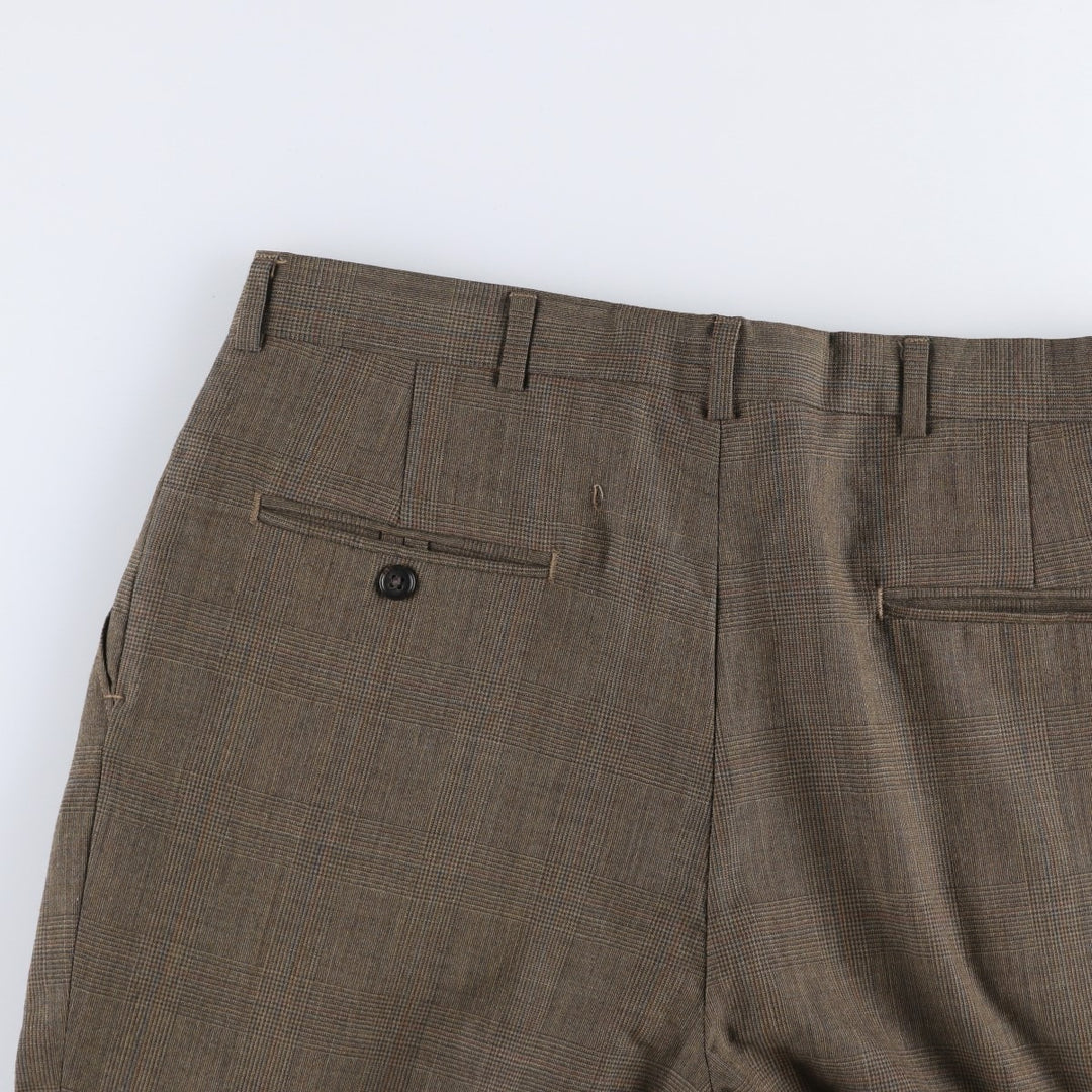 Haggar Check Pattern Two-Pleat Wool Trousers, Made in USA, Men's Size W34 (approx.) wool Khaki type brown Vintage Second Hand