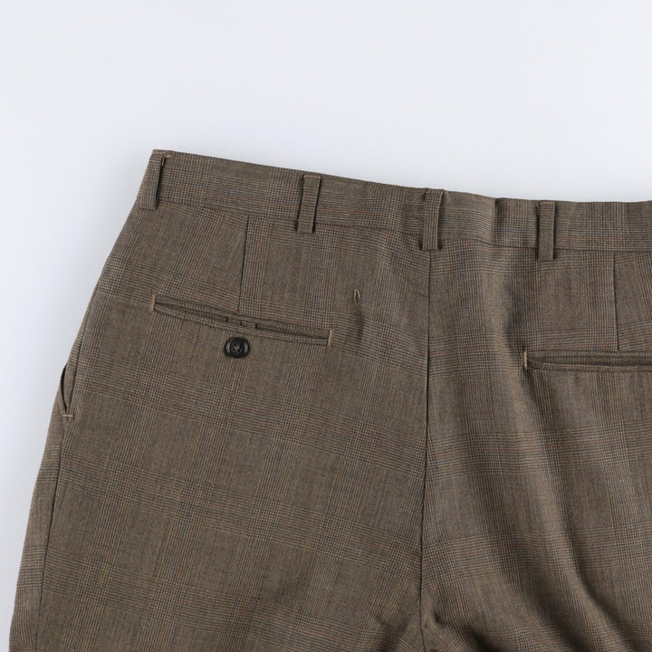 Haggar Check Pattern Two-Pleat Wool Trousers, Made in USA, Men's Size W34 (approx.) wool Khaki type brown Vintage Second Hand