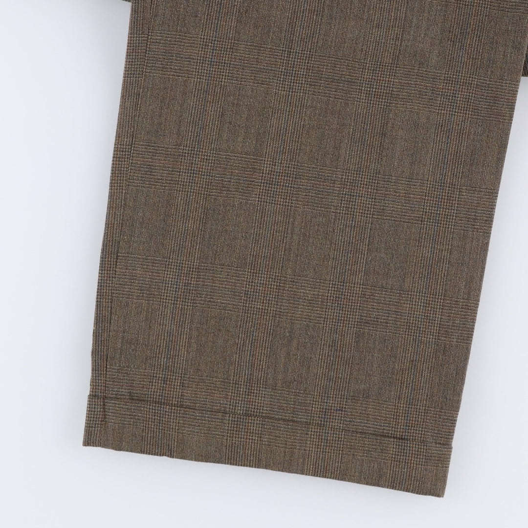 Haggar Check Pattern Two-Pleat Wool Trousers, Made in USA, Men's Size W34 (approx.) wool Khaki type brown Vintage Second Hand