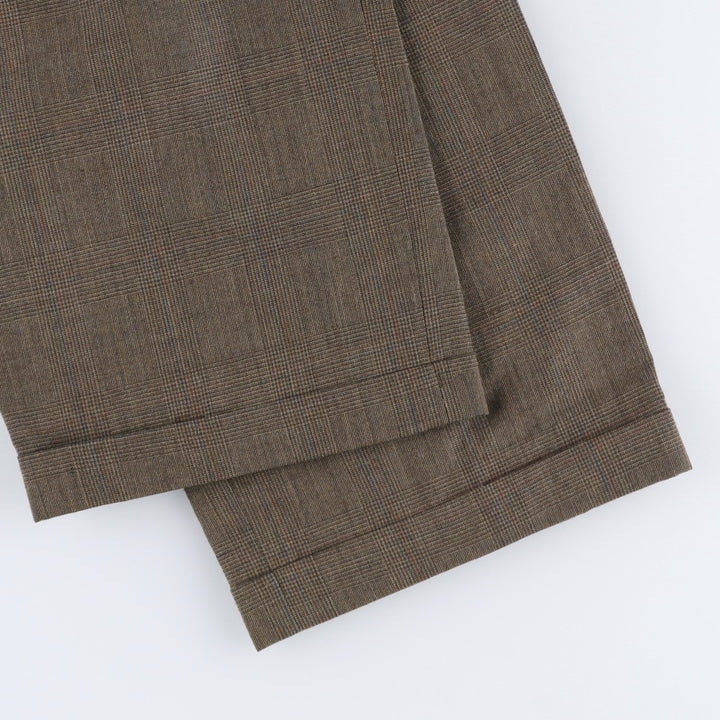 Haggar Check Pattern Two-Pleat Wool Trousers, Made in USA, Men's Size W34 (approx.) wool Khaki type brown Vintage Second Hand