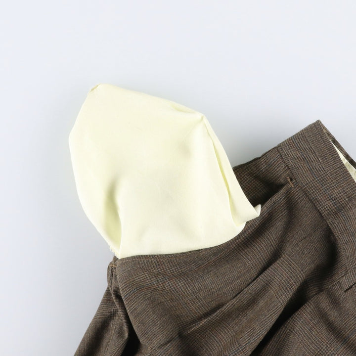 Haggar Check Pattern Two-Pleat Wool Trousers, Made in USA, Men's Size W34 (approx.) wool Khaki type brown Vintage Second Hand