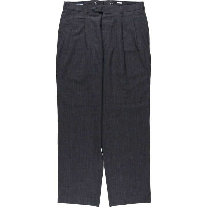 1990'S Lands' End Check Pattern Two-Pleat Wool Trousers, Made in USA, Men's Size W34 (approx.), Vintage wool Charcoal Vintage Second Hand