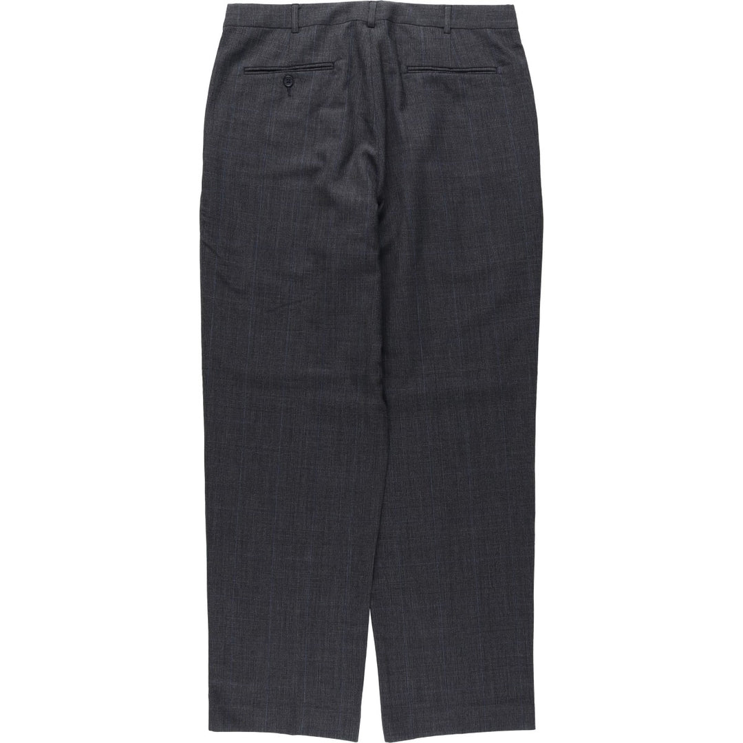 1990'S Lands' End Check Pattern Two-Pleat Wool Trousers, Made in USA, Men's Size W34 (approx.), Vintage wool Charcoal Vintage Second Hand