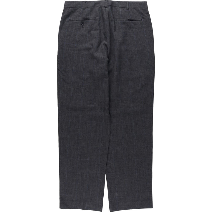 1990'S Lands' End Check Pattern Two-Pleat Wool Trousers, Made in USA, Men's Size W34 (approx.), Vintage wool Charcoal Vintage Second Hand