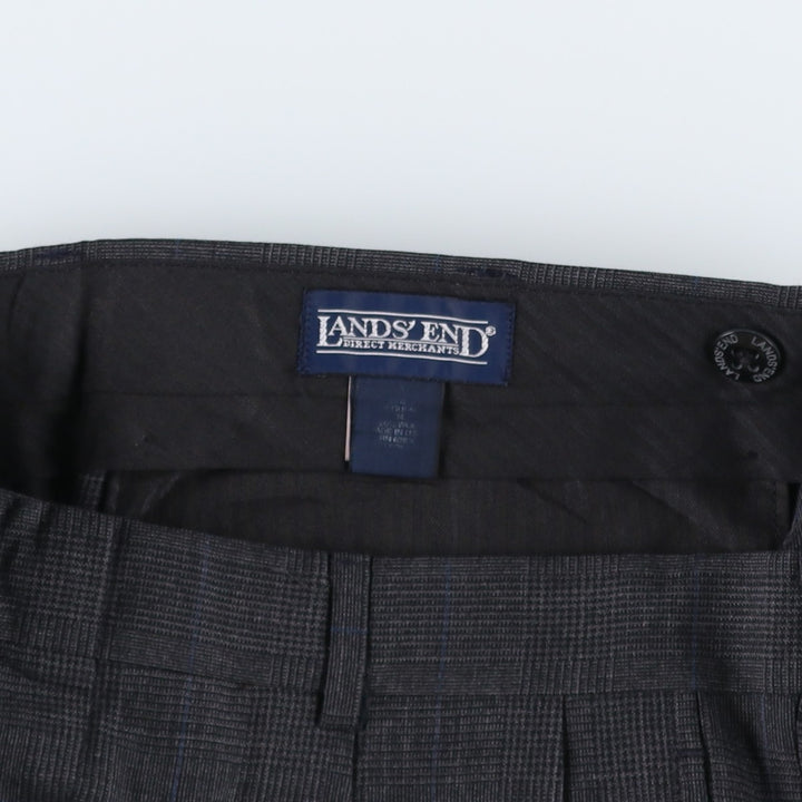 1990'S Lands' End Check Pattern Two-Pleat Wool Trousers, Made in USA, Men's Size W34 (approx.), Vintage wool Charcoal Vintage Second Hand