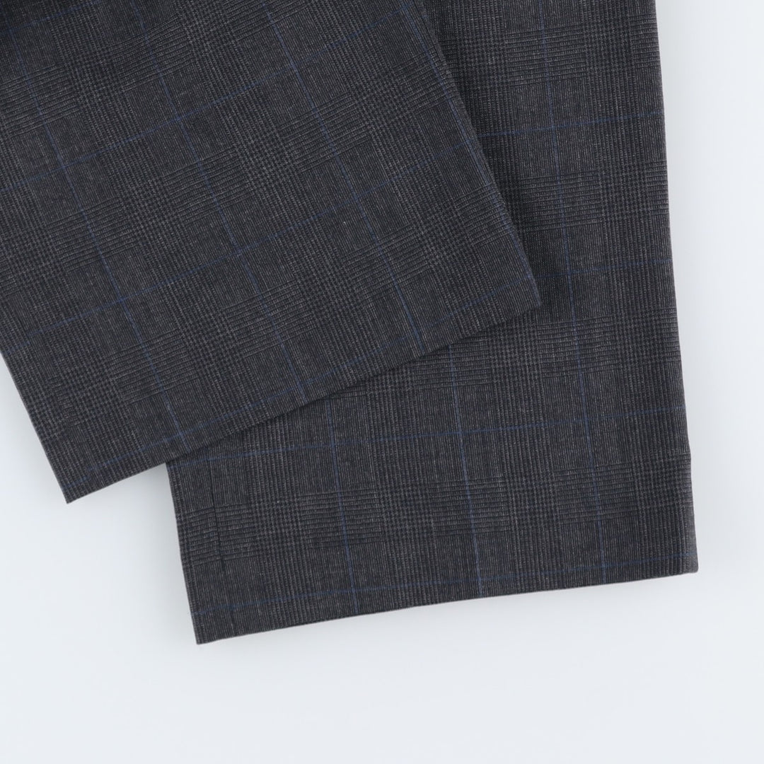 1990'S Lands' End Check Pattern Two-Pleat Wool Trousers, Made in USA, Men's Size W34 (approx.), Vintage wool Charcoal Vintage Second Hand