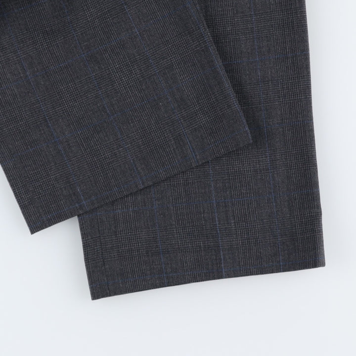 1990'S Lands' End Check Pattern Two-Pleat Wool Trousers, Made in USA, Men's Size W34 (approx.), Vintage wool Charcoal Vintage Second Hand
