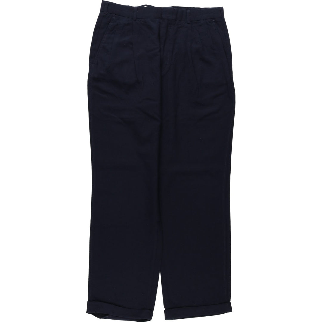 1990'S Lands' End Two-Pleat Wool Trousers, Made in USA, Men's Size W33 (approx.), Vintage wool navy blue type Vintage Second Hand